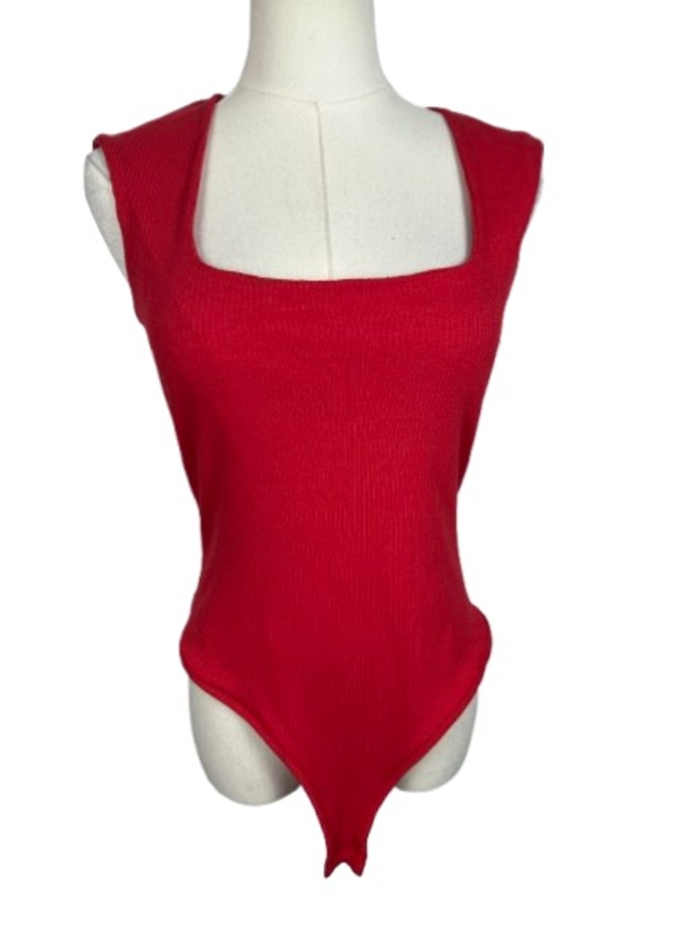 Lulu's Red Ribbed Square-Neck Bodysuit